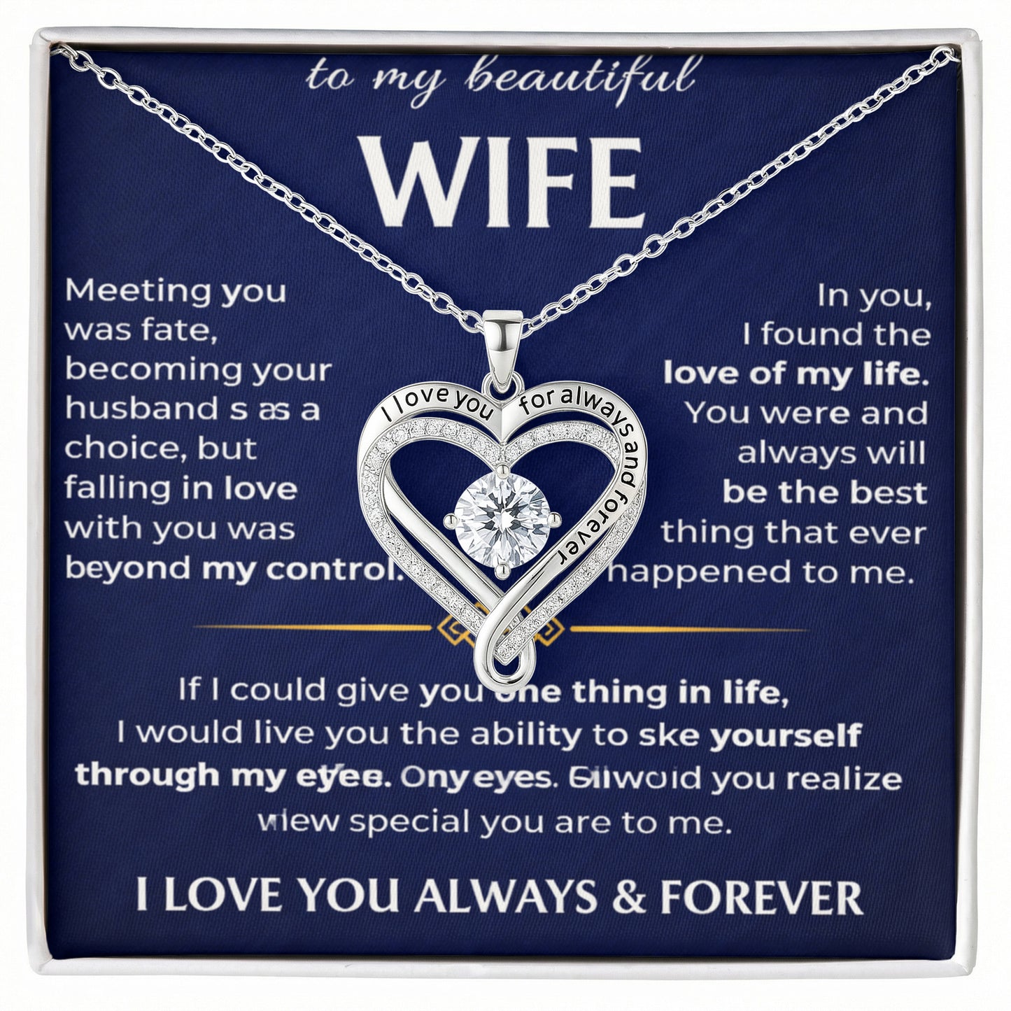 To Beautiful Wife - Love You Always Heart Necklace