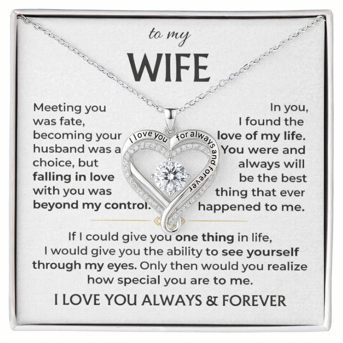 To My Beautiful Wife - I Love You For Always And Forever - Heart Necklace