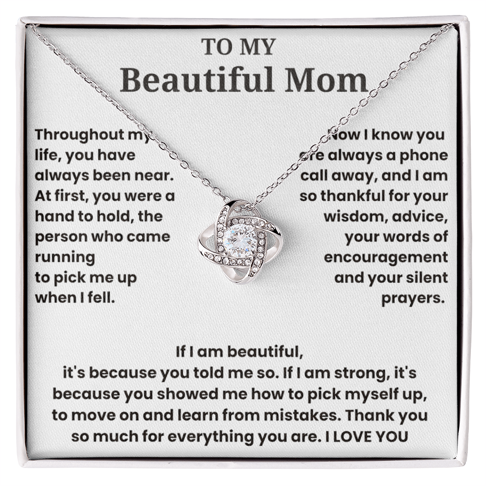 To My Beautiful Mom - I Love You - Love Knot Necklace