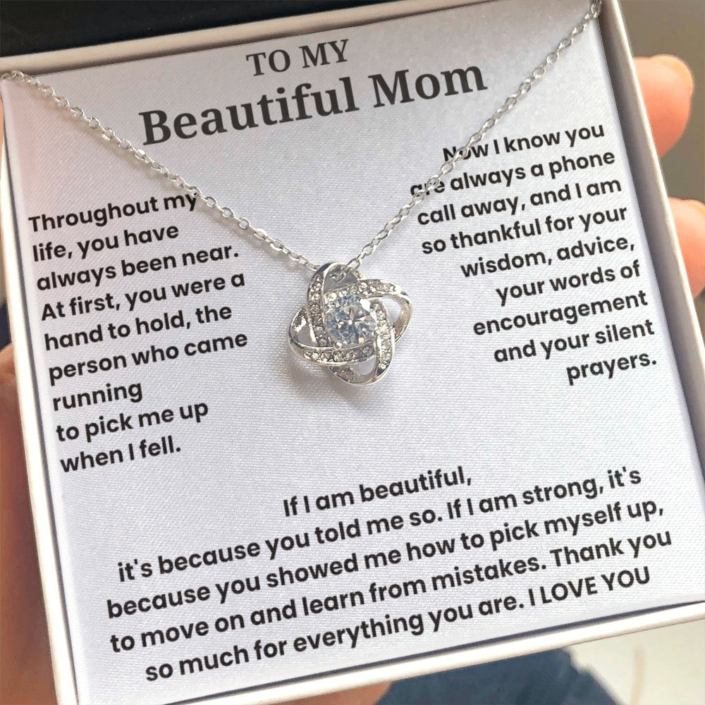 To My Beautiful Mom - I Love You - Love Knot Necklace