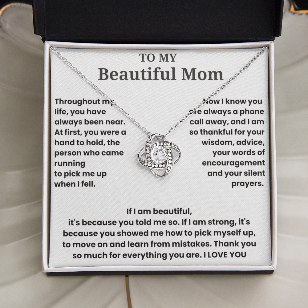 To My Beautiful Mom - I Love You - Love Knot Necklace