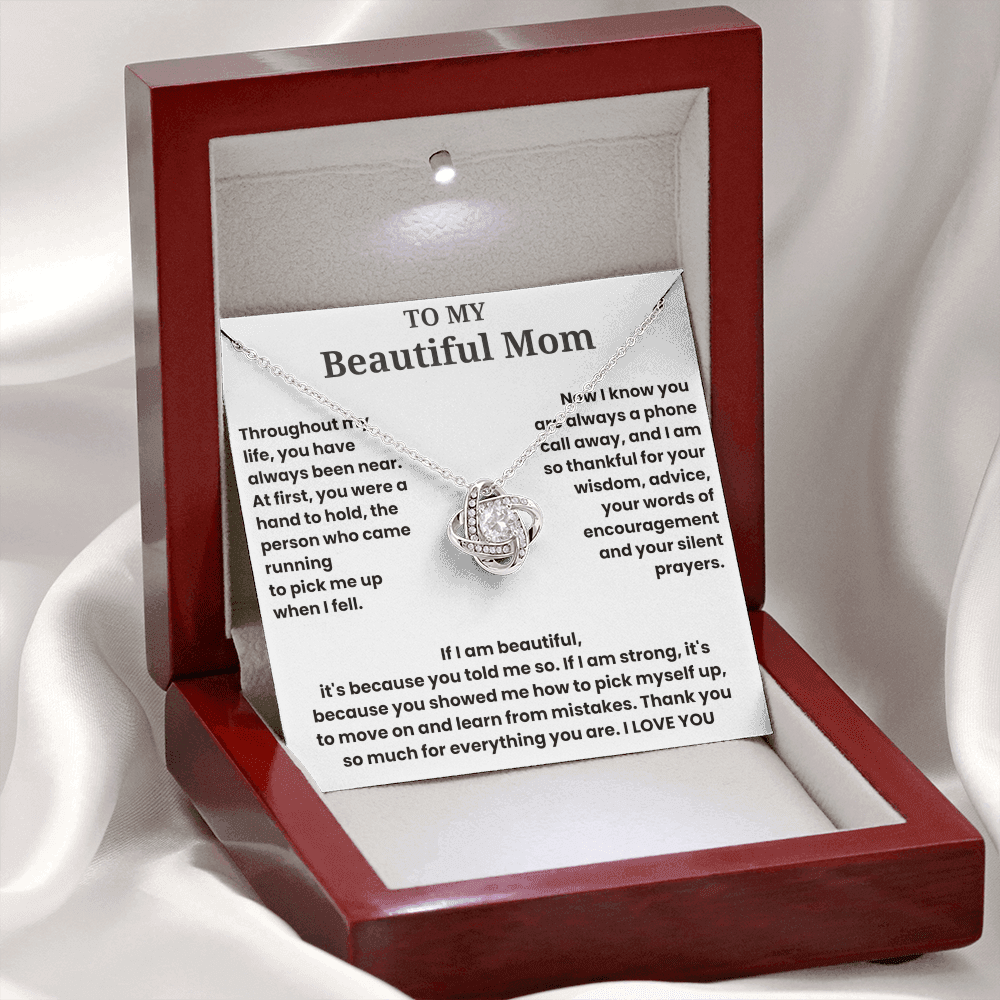 To My Beautiful Mom - I Love You - Love Knot Necklace