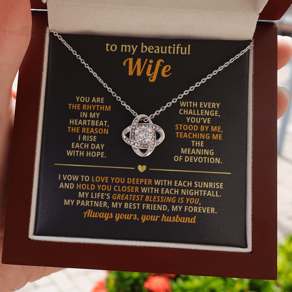 To My Beautiful Wife - You Are The Rhythm In My Heartbeat - Love Knot Necklace