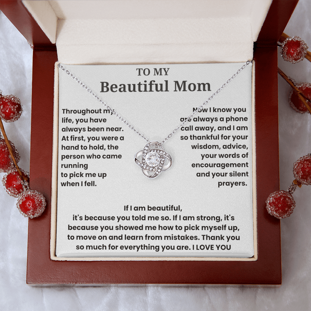 To My Beautiful Mom - I Love You - Love Knot Necklace