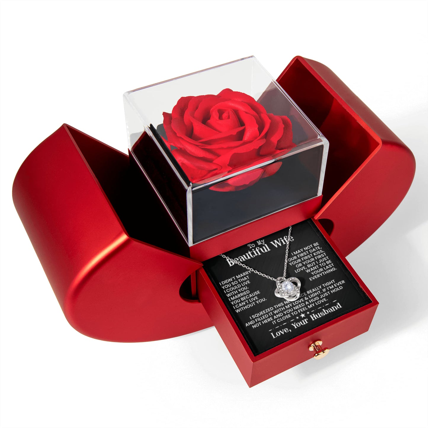 To My Beautiful Wife - Rose and Love knot Necklace Gift Set - INCLUDES FREE SHIPPING