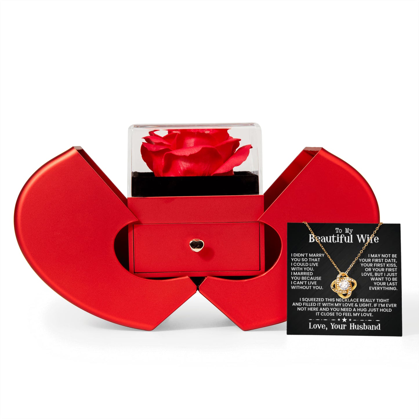 To My Beautiful Wife - Rose and Love knot Necklace Gift Set - INCLUDES FREE SHIPPING