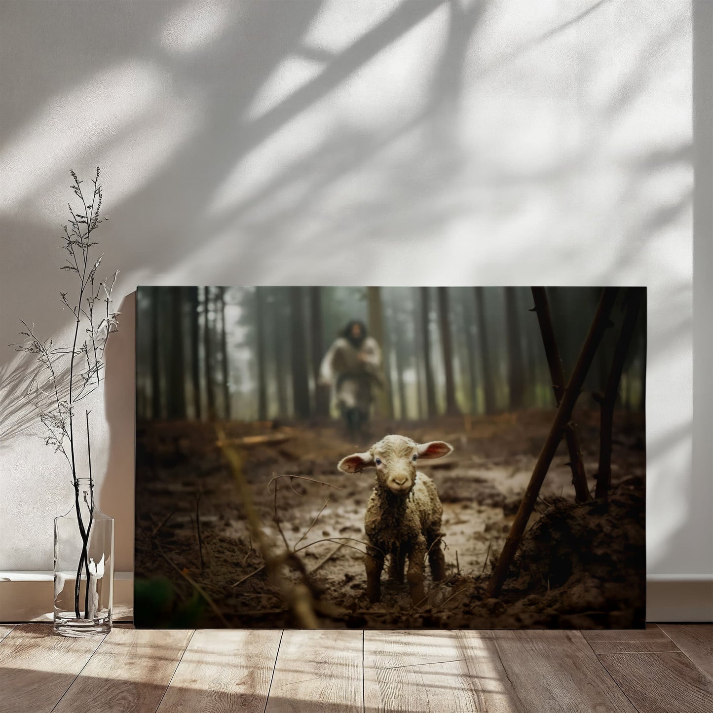 Jesus Running After a Lost Lamb - Gallery Wrapped Canvas - INCLUDES FREE SHIPPING