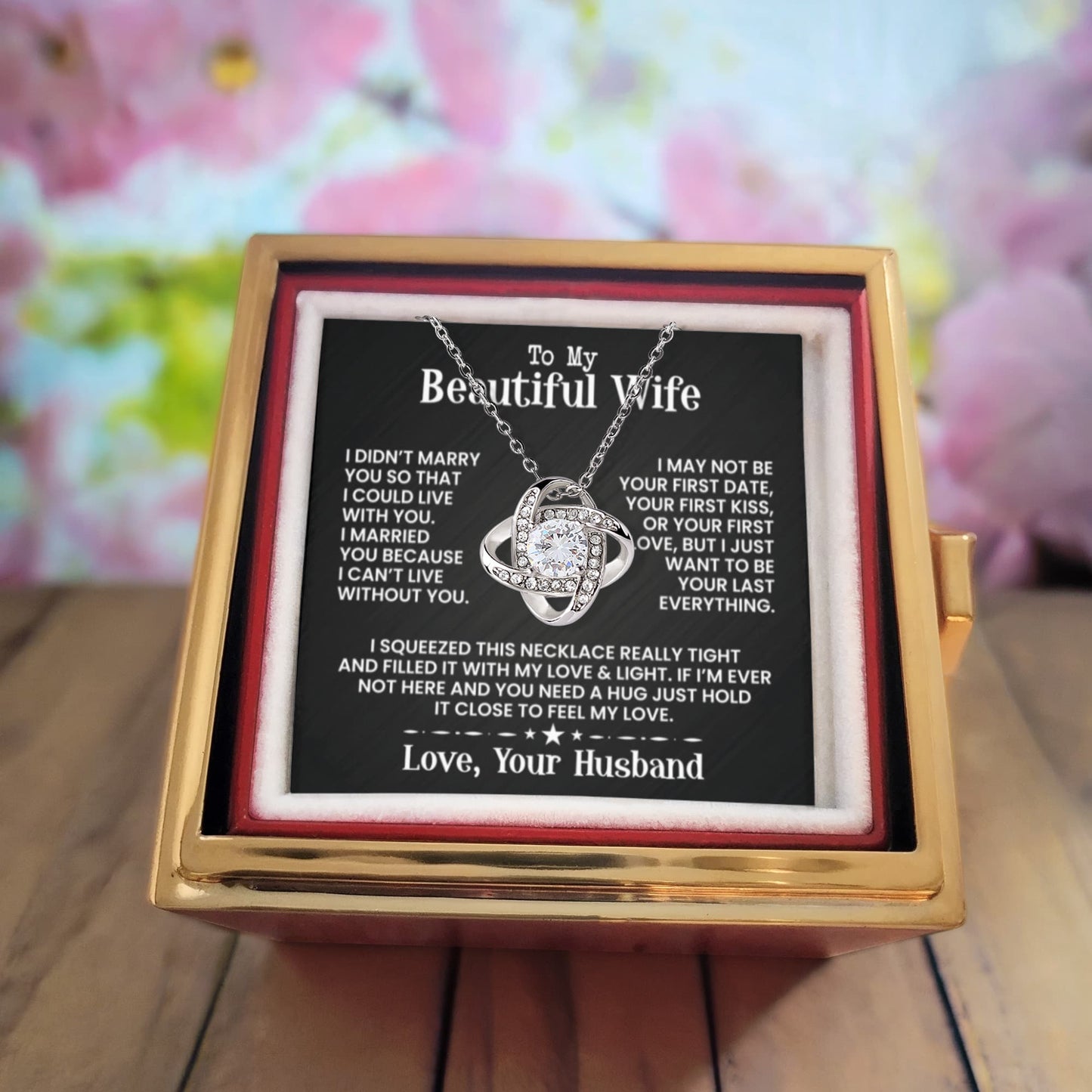To My Beautiful Wife - Love Knot with Rotating Rose Gift Box - INCLUDES FREE SHIPPING