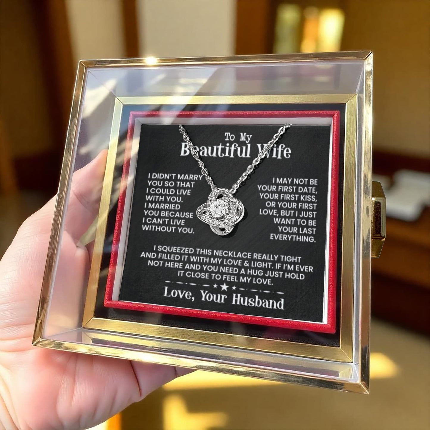 To My Beautiful Wife - Love Knot with Rotating Rose Gift Box - INCLUDES FREE SHIPPING