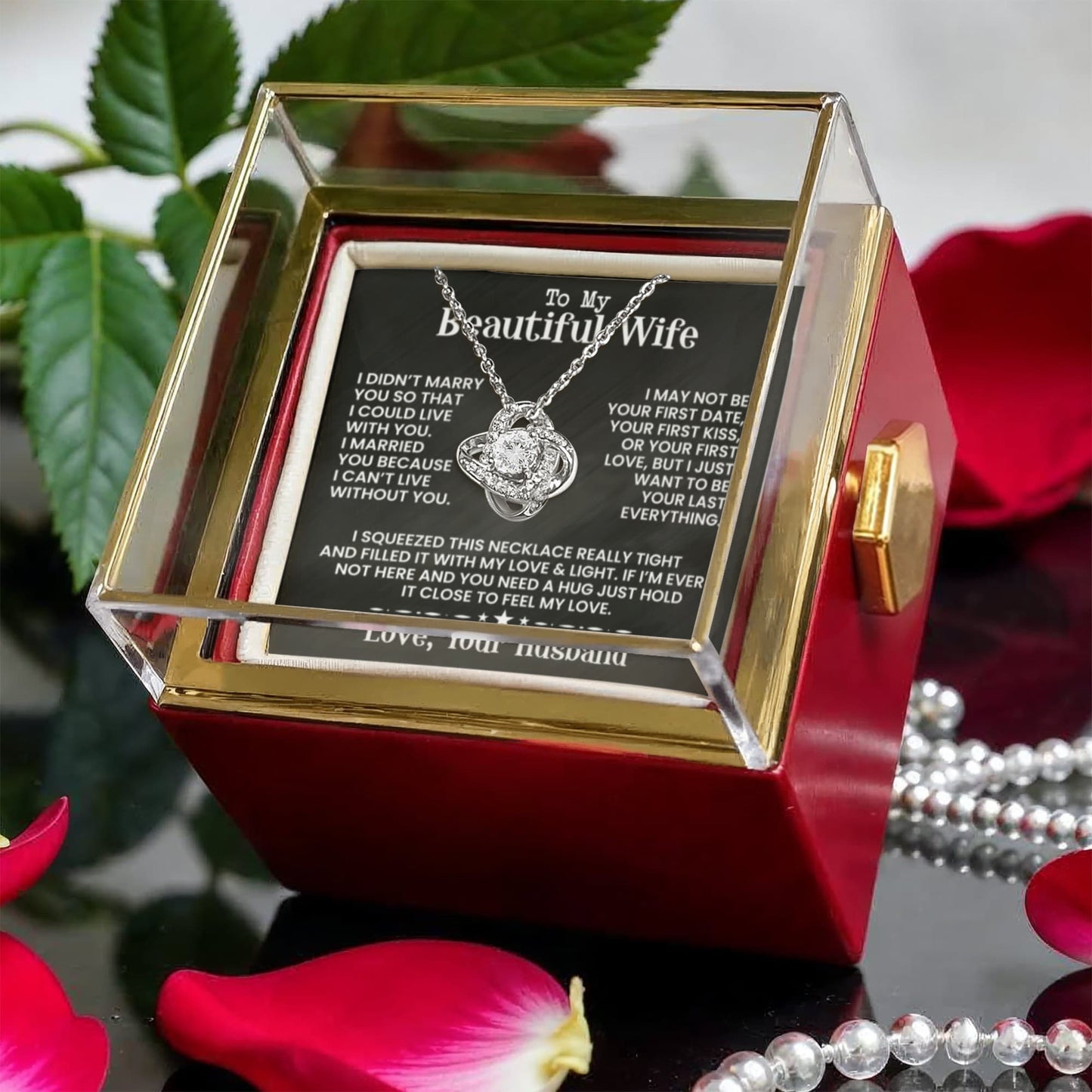 To My Beautiful Wife - Love Knot with Rotating Rose Gift Box - INCLUDES FREE SHIPPING