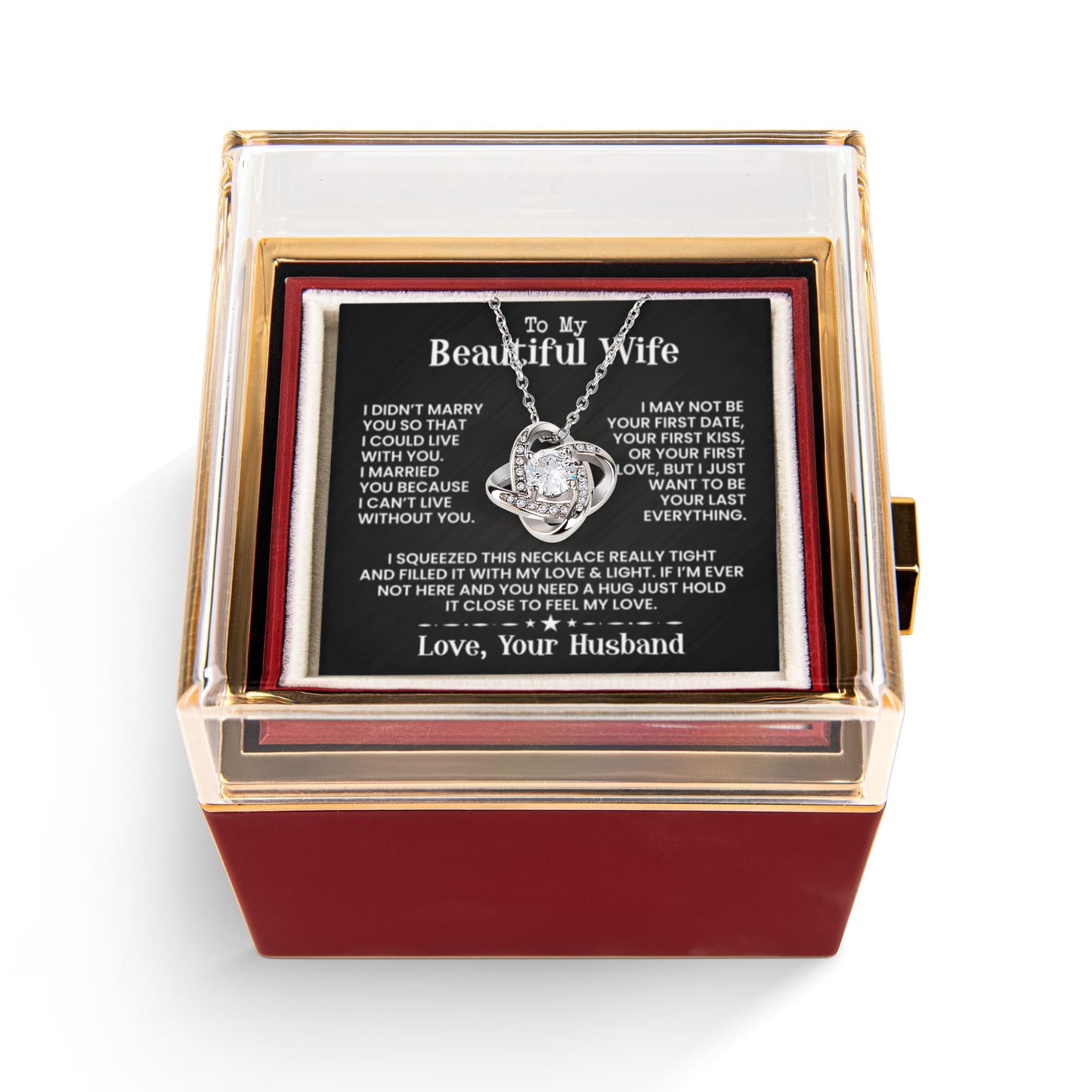 To My Beautiful Wife - Love Knot with Rotating Rose Gift Box - INCLUDES FREE SHIPPING