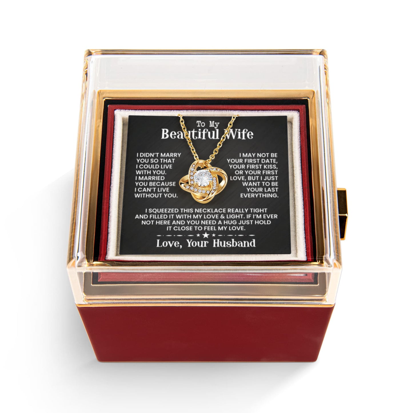 To My Beautiful Wife - Love Knot with Rotating Rose Gift Box - INCLUDES FREE SHIPPING