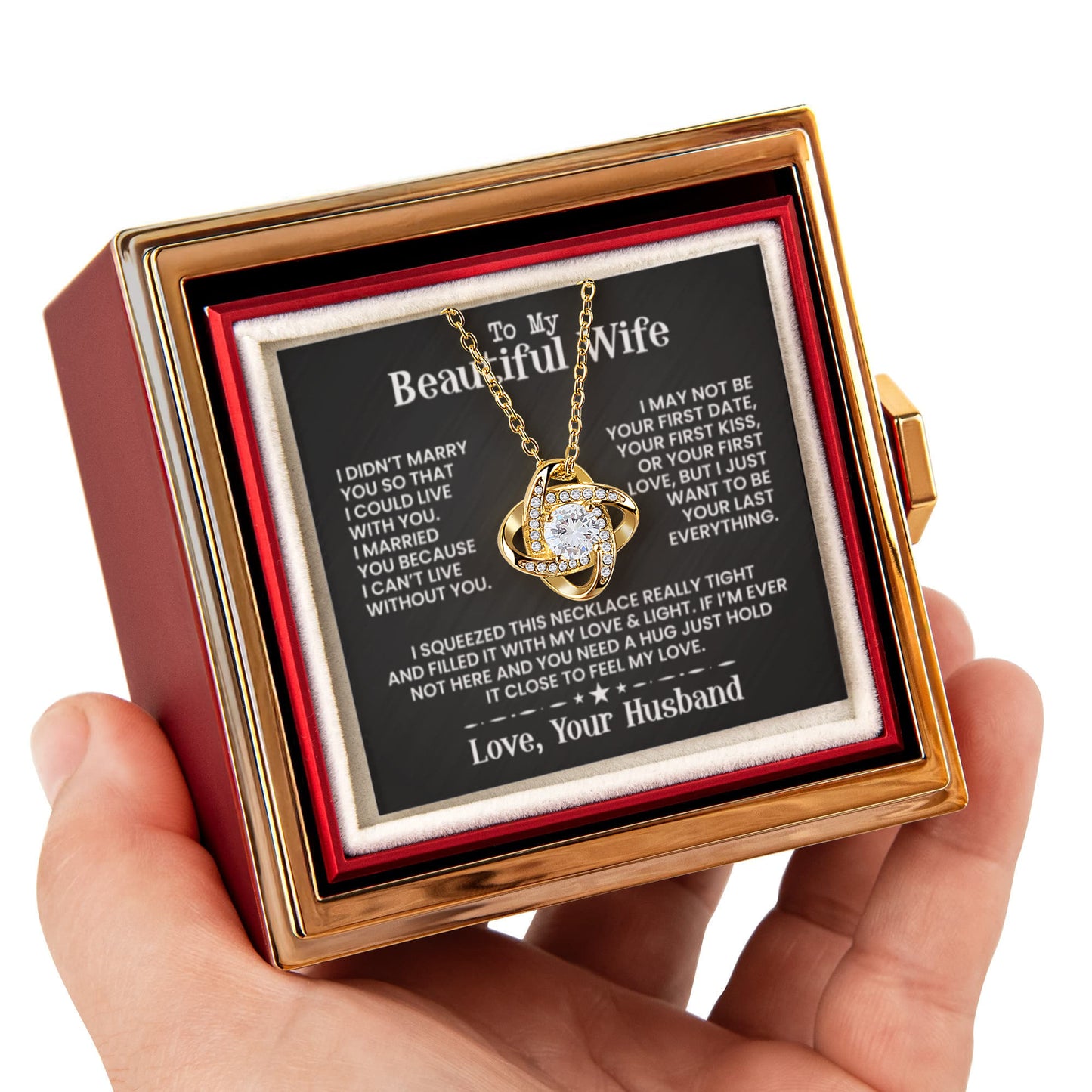 To My Beautiful Wife - Love Knot with Rotating Rose Gift Box - INCLUDES FREE SHIPPING