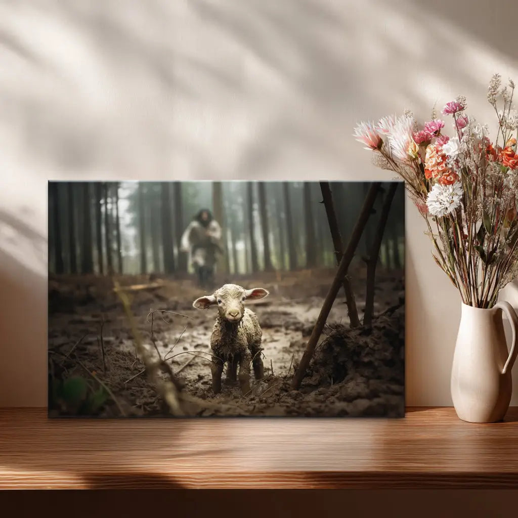 Jesus Running After a Lost Lamb - Gallery Wrapped Canvas - INCLUDES FREE SHIPPING