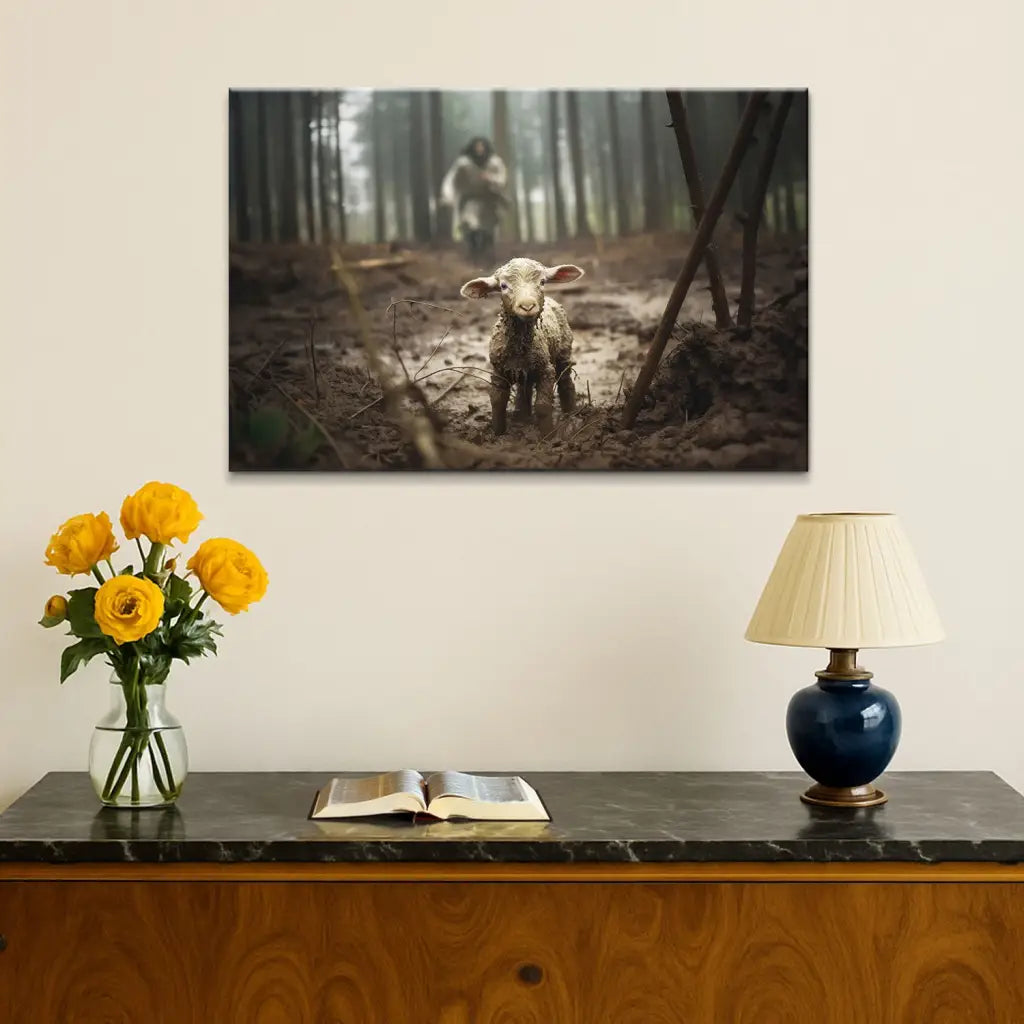 Jesus Running After a Lost Lamb - Gallery Wrapped Canvas - INCLUDES FREE SHIPPING