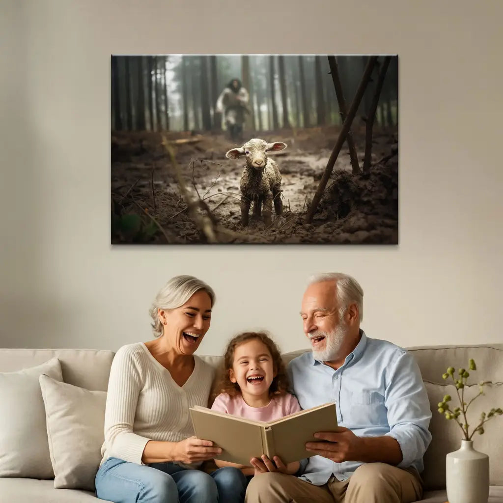 Jesus Running After a Lost Lamb - Gallery Wrapped Canvas - INCLUDES FREE SHIPPING