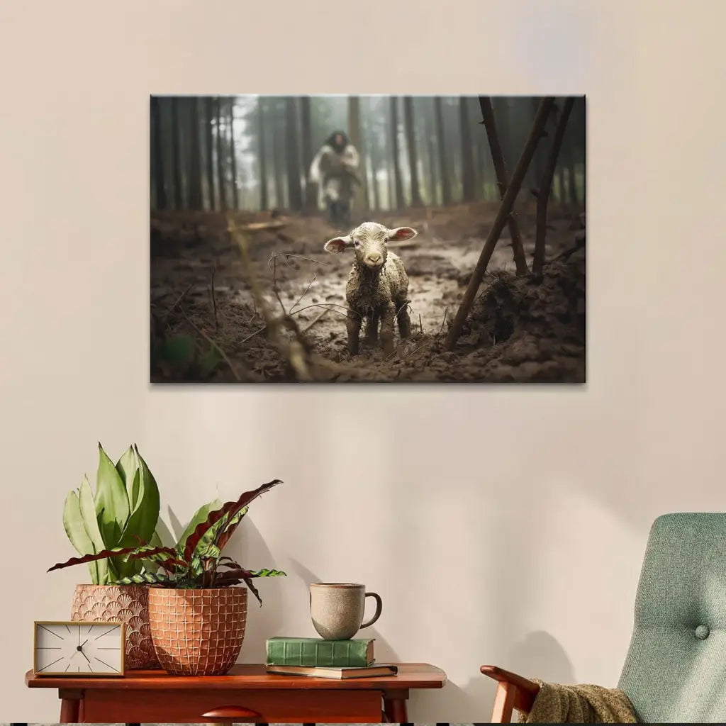 Jesus Running After a Lost Lamb - Gallery Wrapped Canvas - INCLUDES FREE SHIPPING